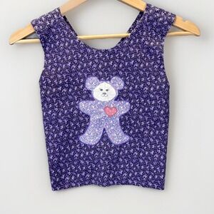 Apron Top Little Girl Calico Purple Bear Cotton Handmade Cottage Hippie Festival